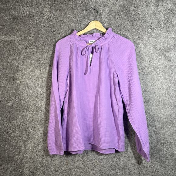 J. Crew Womens Small Long Sleeve Purple Textured Pullover Shirt Lightweight Top - Picture 1 of 11